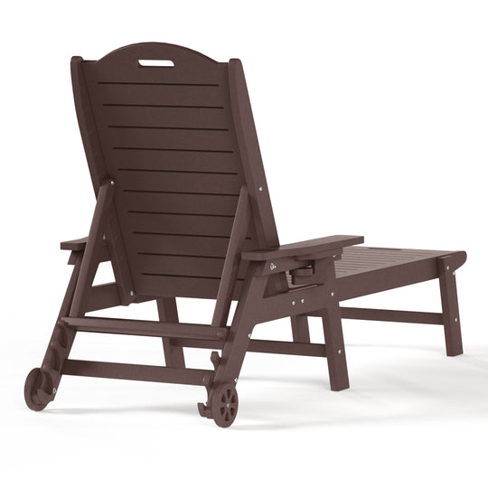 Aruba Outdoor HDPE Patio Chaise Lounges With Wheels & Cup Holder (Set of 4)