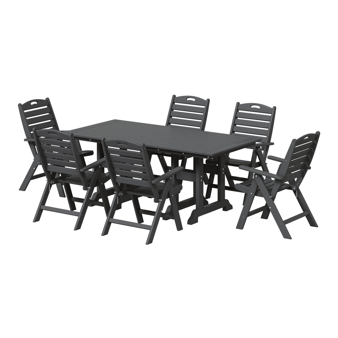 Malibu 7-Piece HDPE Rectangular Patio Dining Table Set with Foldable Chairs