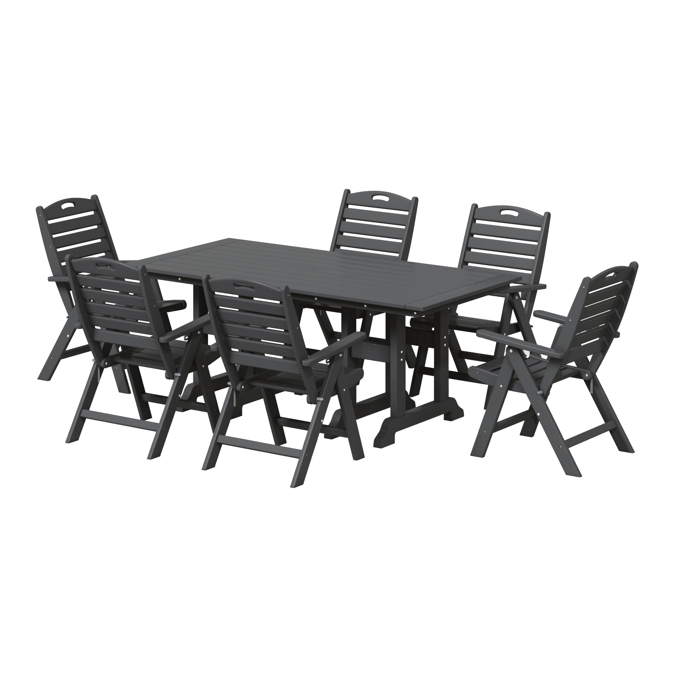 Malibu 7-Piece HDPE Rectangular Patio Dining Table Set with Foldable Chairs