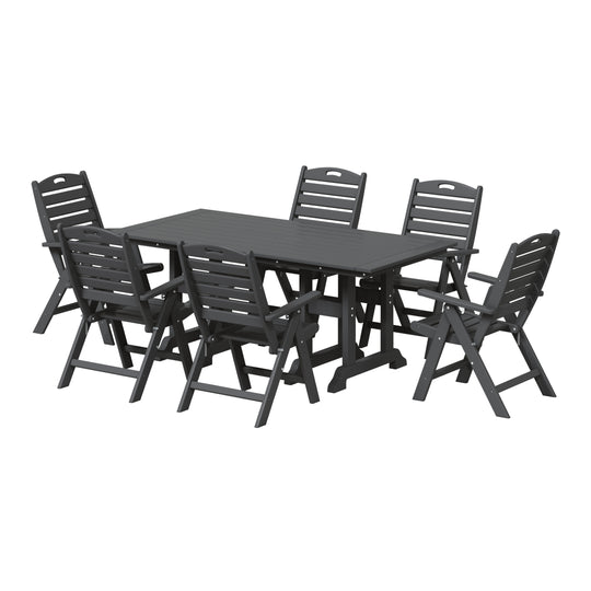 Malibu 7-Piece HDPE Rectangular Patio Dining Table Set with Foldable Chairs