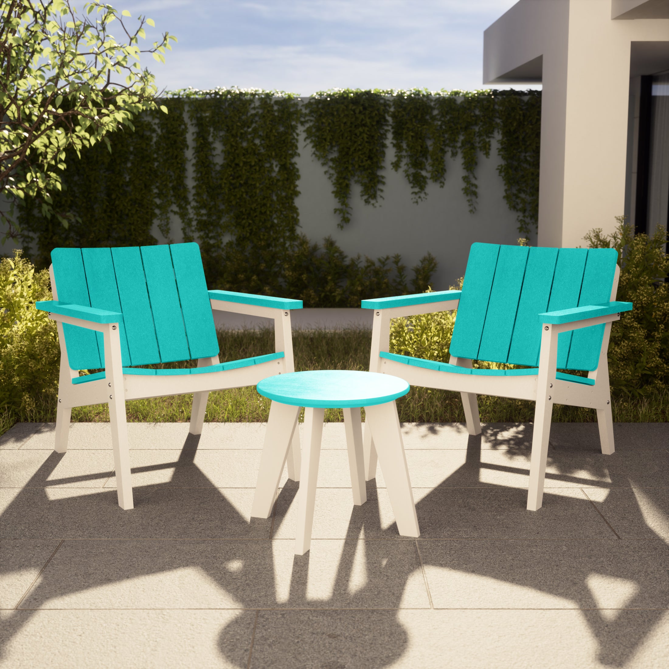 Pacifica 3-Piece Outdoor HDPE Conversation Set with Deep Seating Chairs and Round Side Table