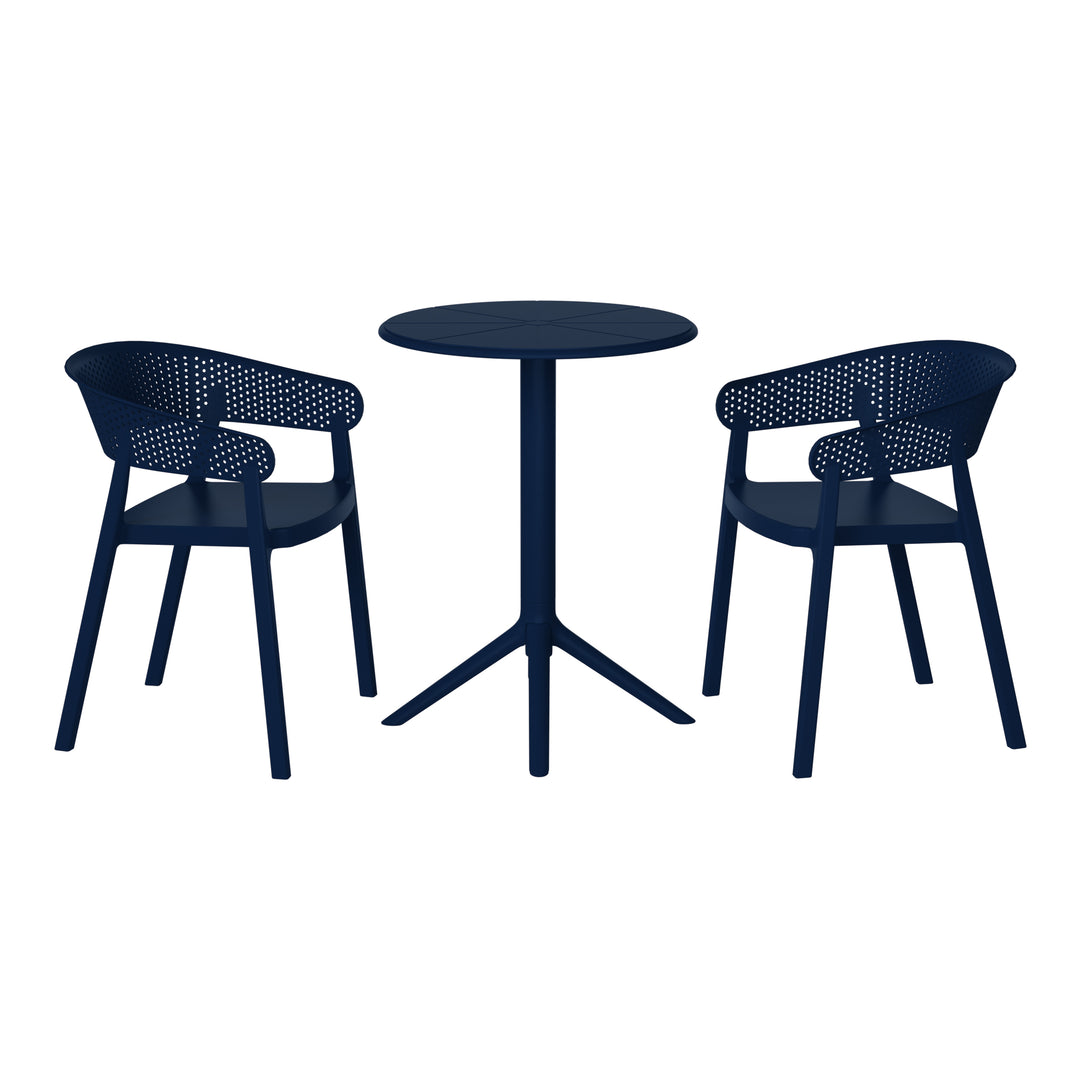 Playa 3-Piece Outdoor Resin Patio Bistro Table Set with Stackable Patio Dining Side Chairs