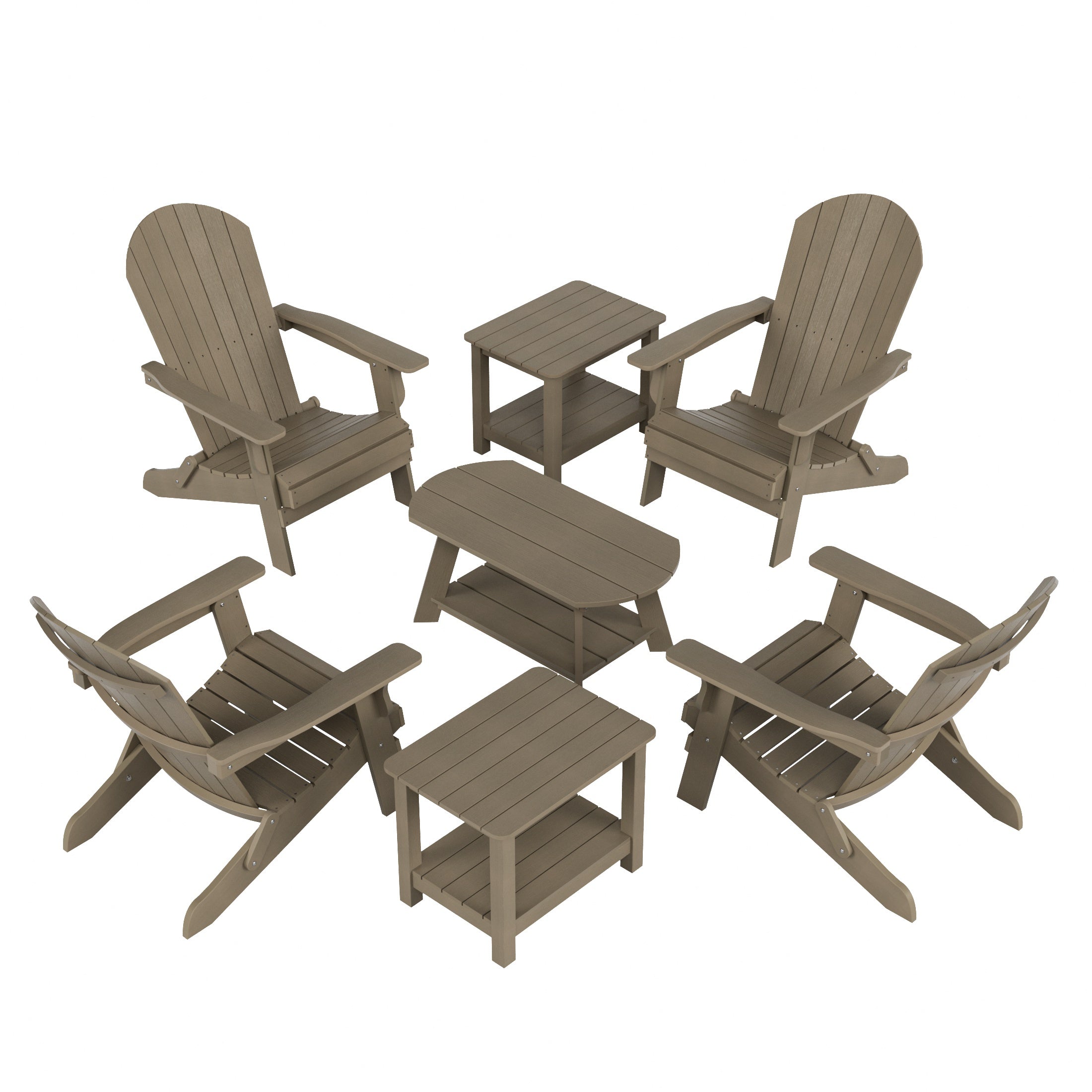 Tuscany 7-Piece HIPS Outdoor Poly Adirondack Seashell Conversation Lounge Set