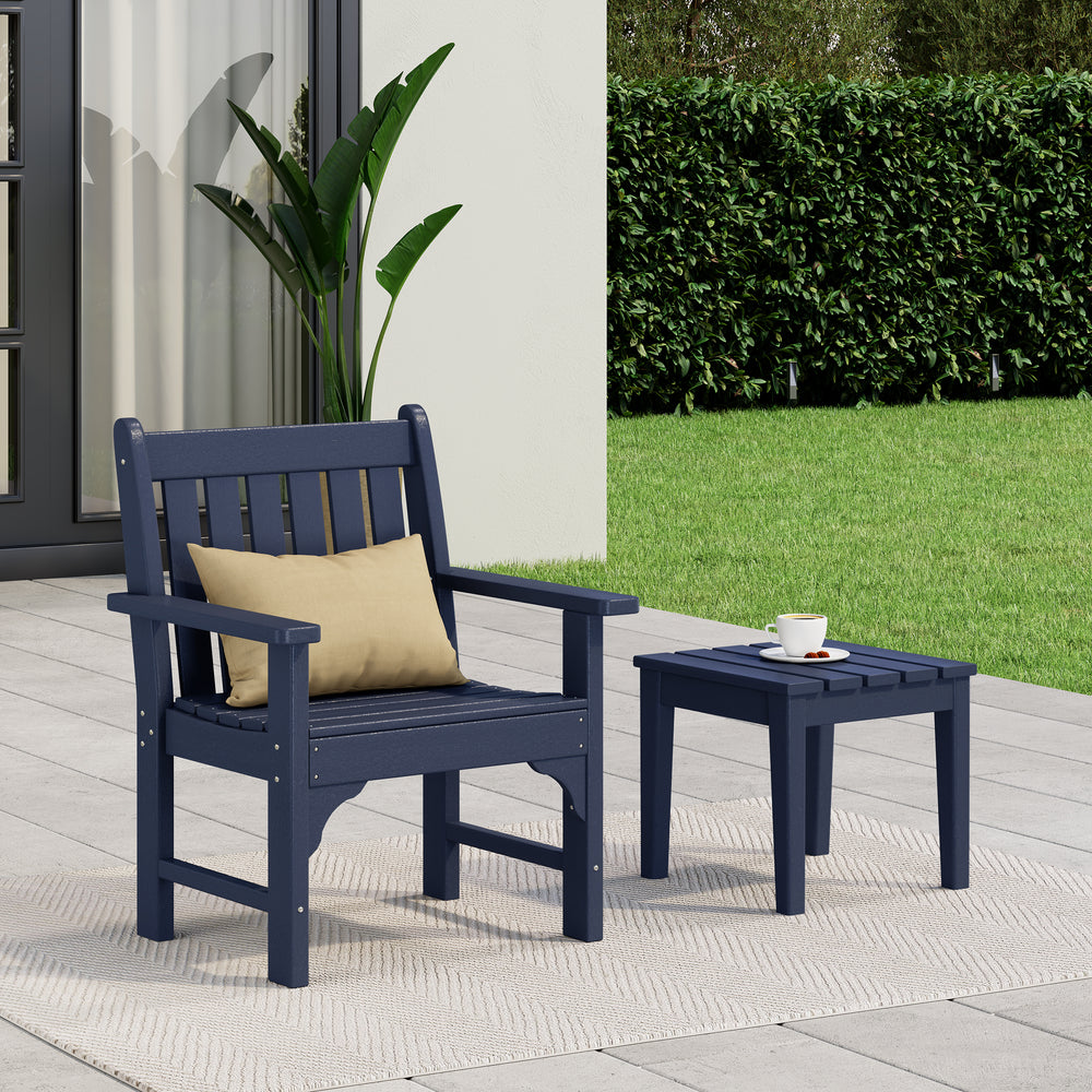 Malibu Outdoor Patio 2-Piece HDPE Adirondack Garden Chair with Square Adirondack Side Table Set