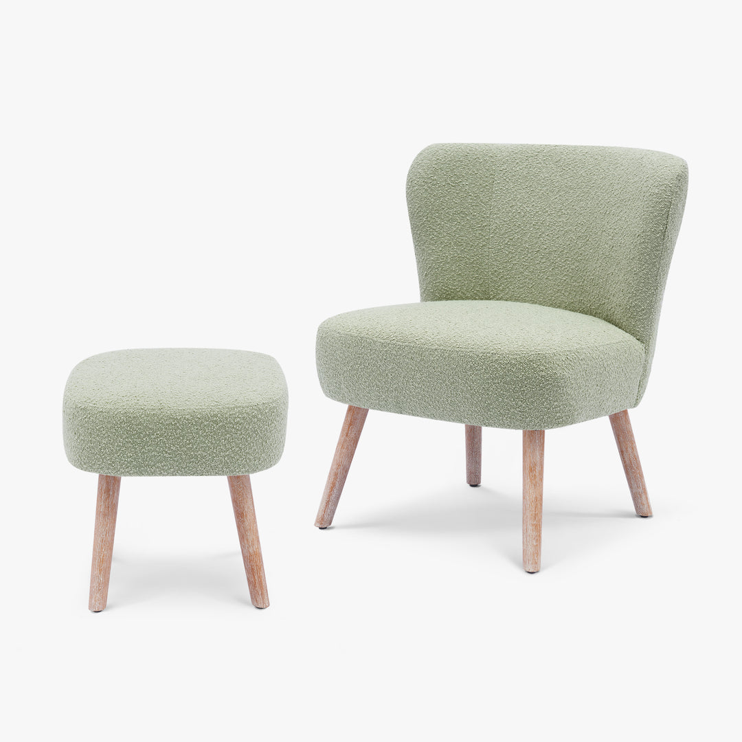 Genevieve Mid-Century Boucle Accent Chair with Ottoman Foot Stool Set