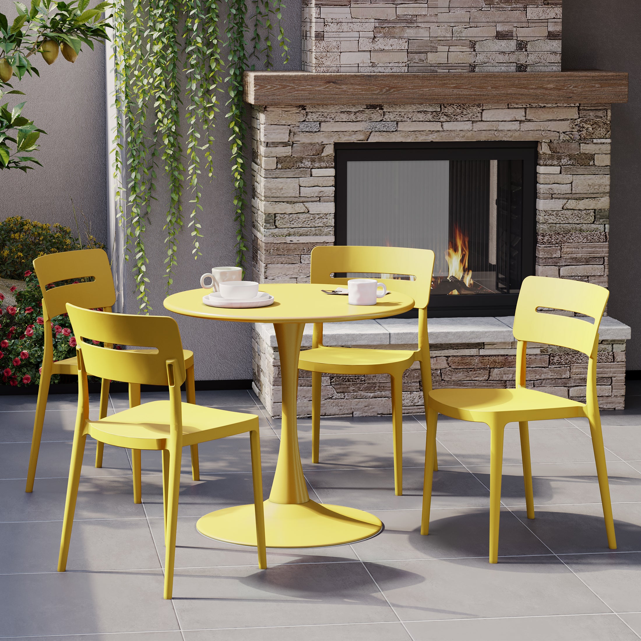 Playa 5-Piece Outdoor Indoor Round Metal Patio Dining Table Set With Stackable Patio Chairs