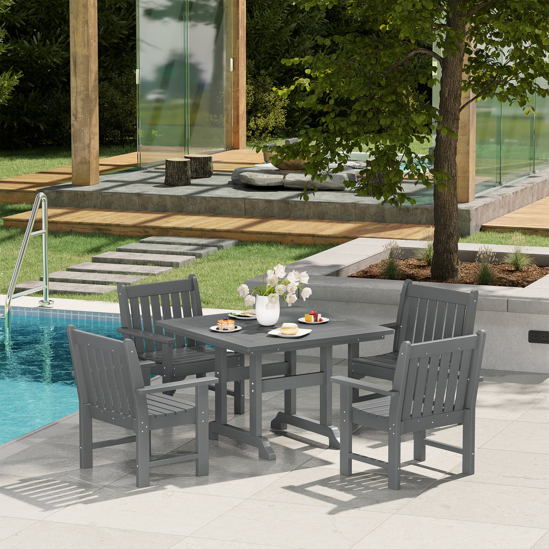 Malibu 5-Piece HDPE Outdoor Patio Chair and Square Table Dining Set