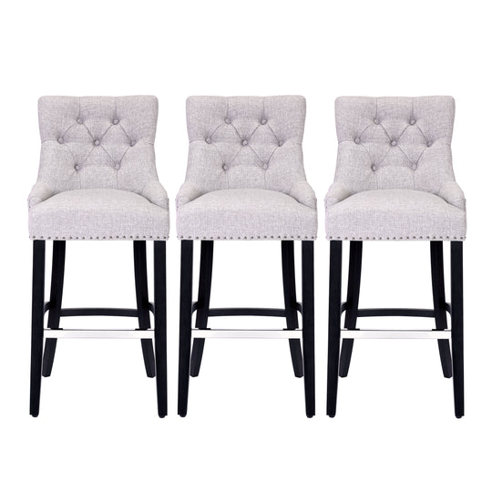 Hayes 29" Upholstered Tufted Wood Bar Stool (Set of 3), Black