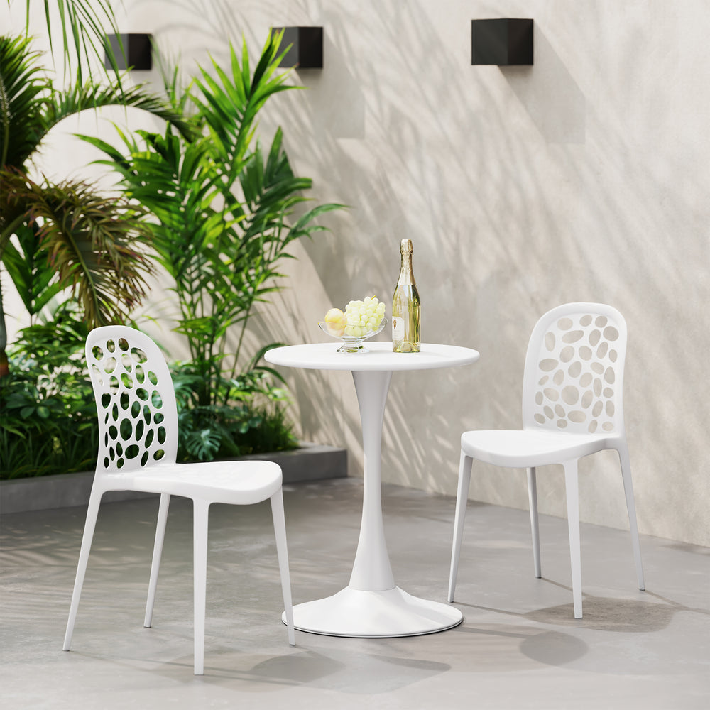Playa 3-Piece Outdoor Indoor Metal Patio Dining Table Set With Stackable Polypropylene Patio Side Chairs