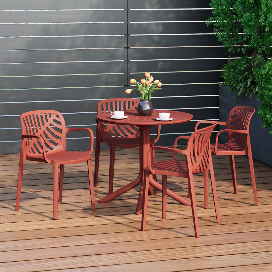 Playa 5-Piece Outdoor Resin Round Patio Dining Table Set with Modern Stackable Patio Dining Chairs