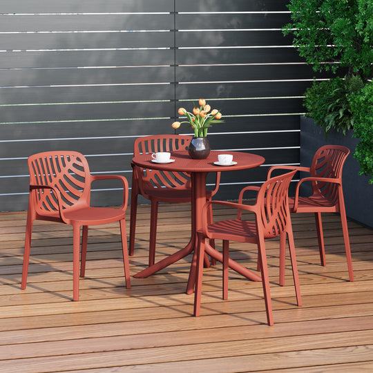 Playa 5-Piece Outdoor Resin Round Patio Dining Table Set with Modern Stackable Patio Dining Chairs