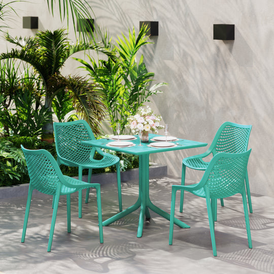 Playa 5-Piece Modern Square Patio Dining Table Set with Stackable Patio Dining Chairs