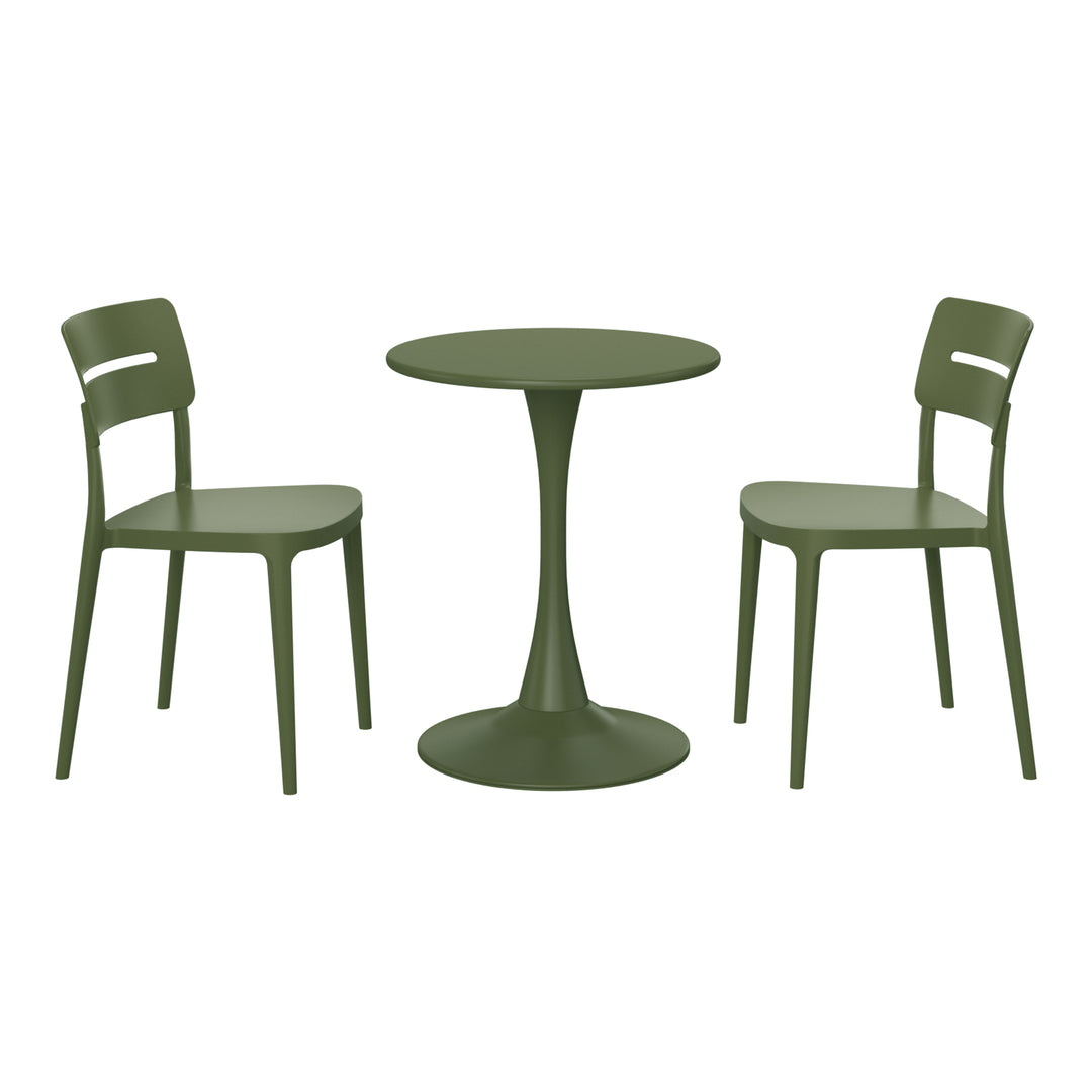 Playa 3-Piece Outdoor Round Metal Patio Dining Table Set With Stackable Patio Chairs