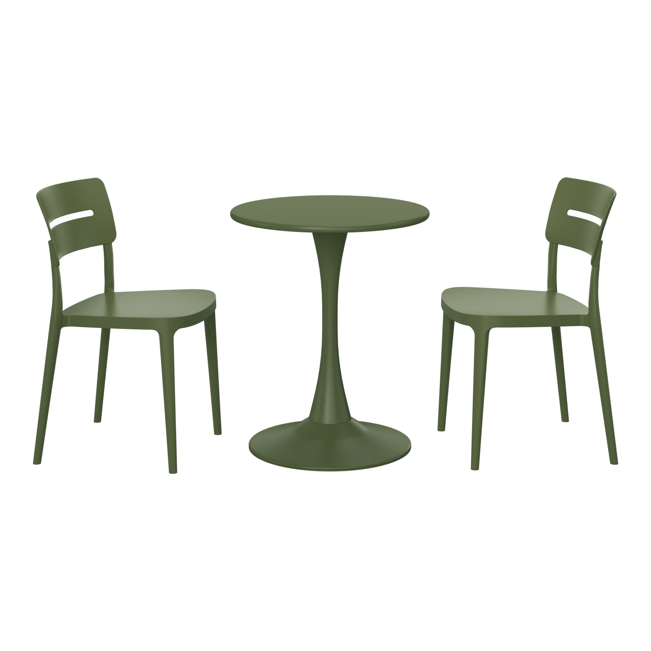 Playa 3-Piece Outdoor Round Metal Patio Dining Table Set With Stackable Patio Chairs