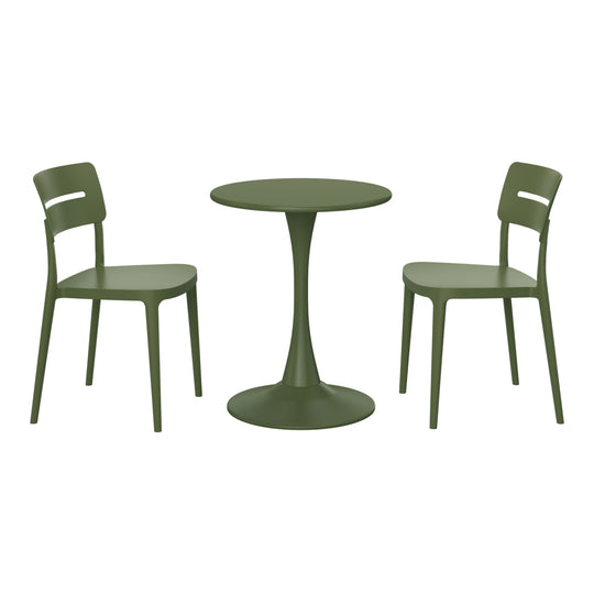 Playa 3-Piece Outdoor Round Metal Patio Dining Table Set With Stackable Patio Chairs