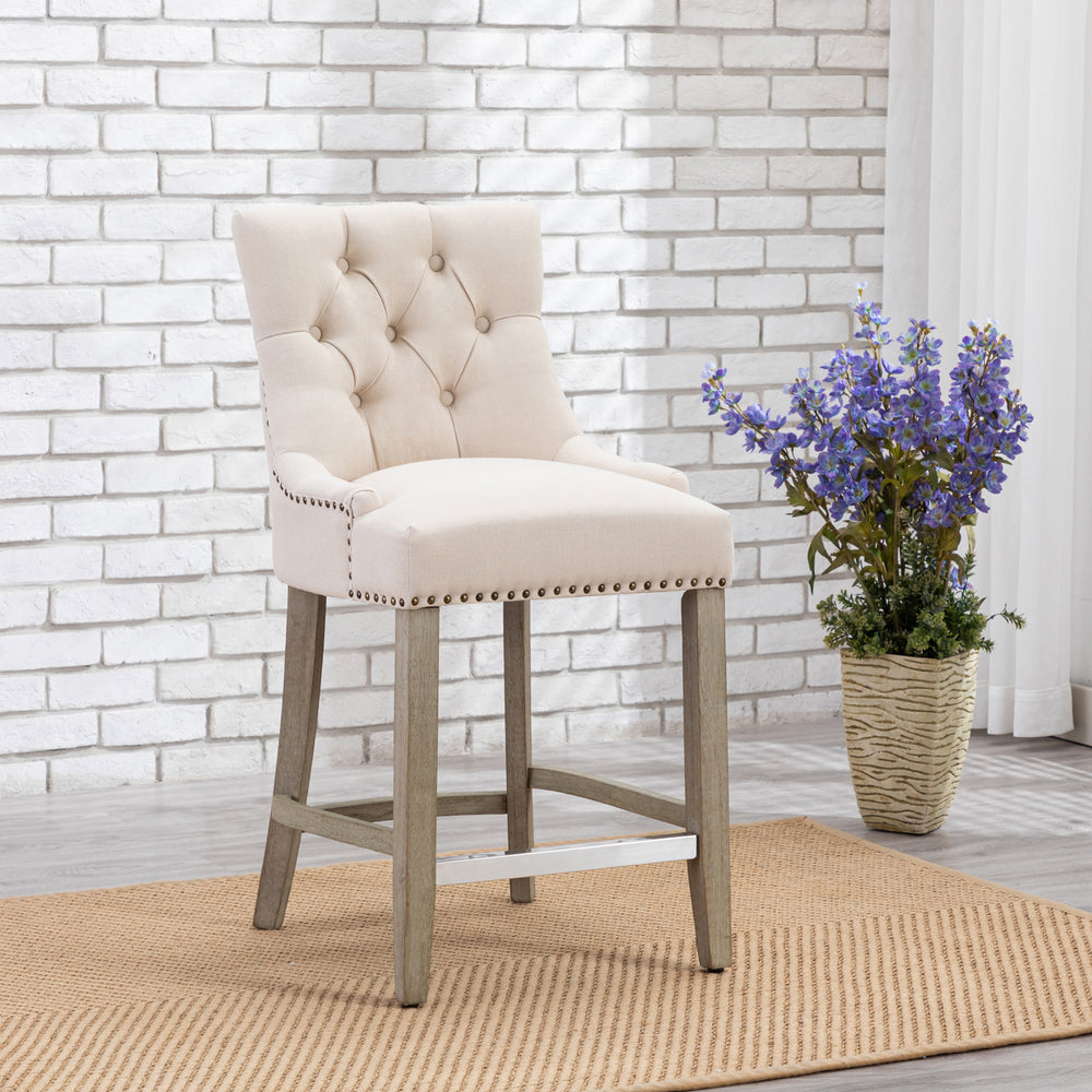 Hayes 24" Upholstered Wood Bar Stool with Tufted Back