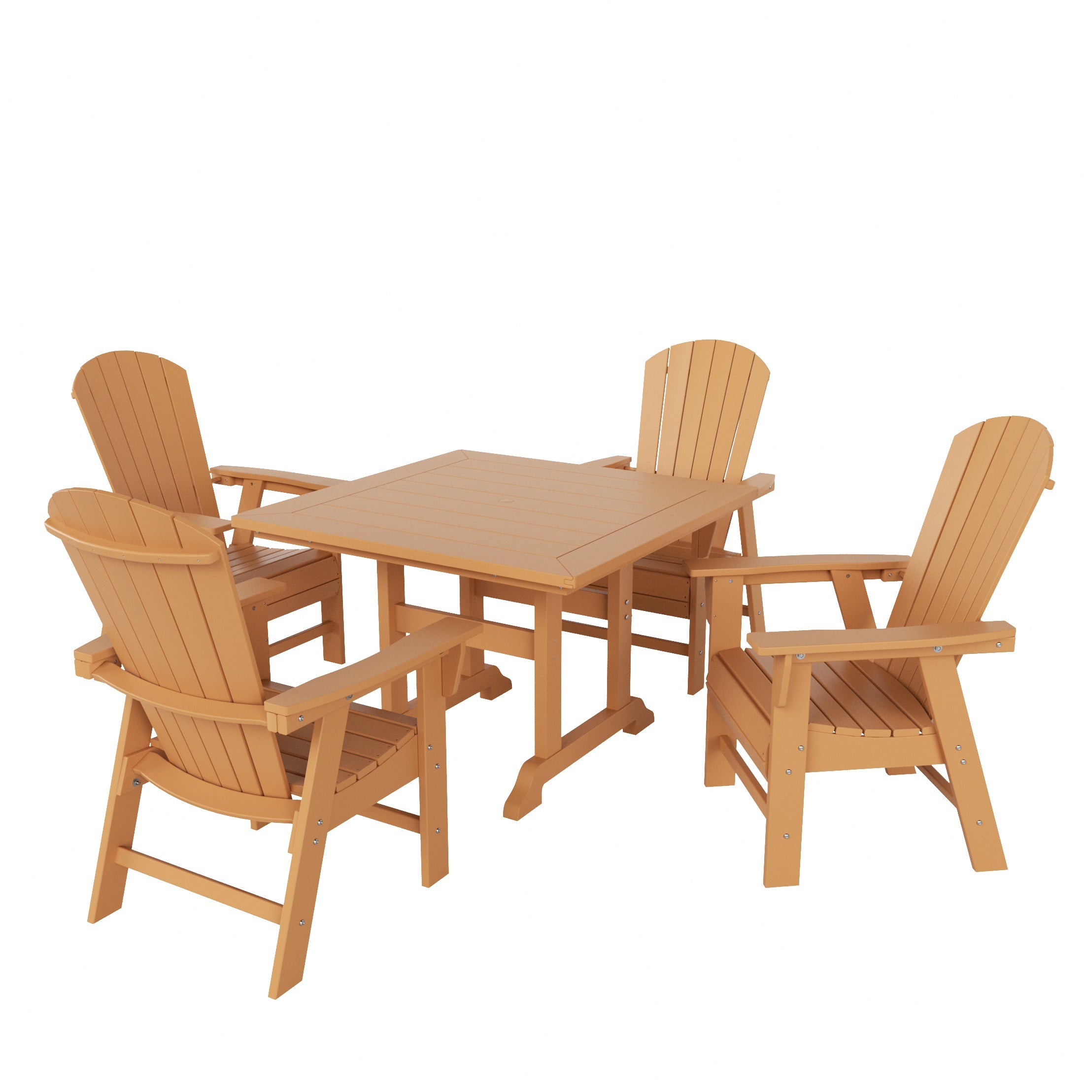 Dylan 5 Piece Outdoor Patio Dining Square Table and Shell Back Armchair Set