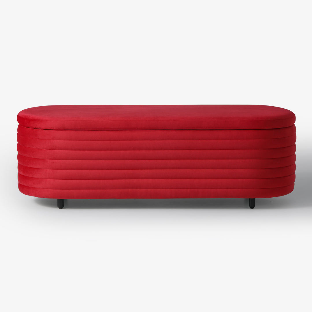 Phoebe 54" Wide Mid-Century Modern Upholstered Velvet Tufted Oval Storage Ottoman Bench