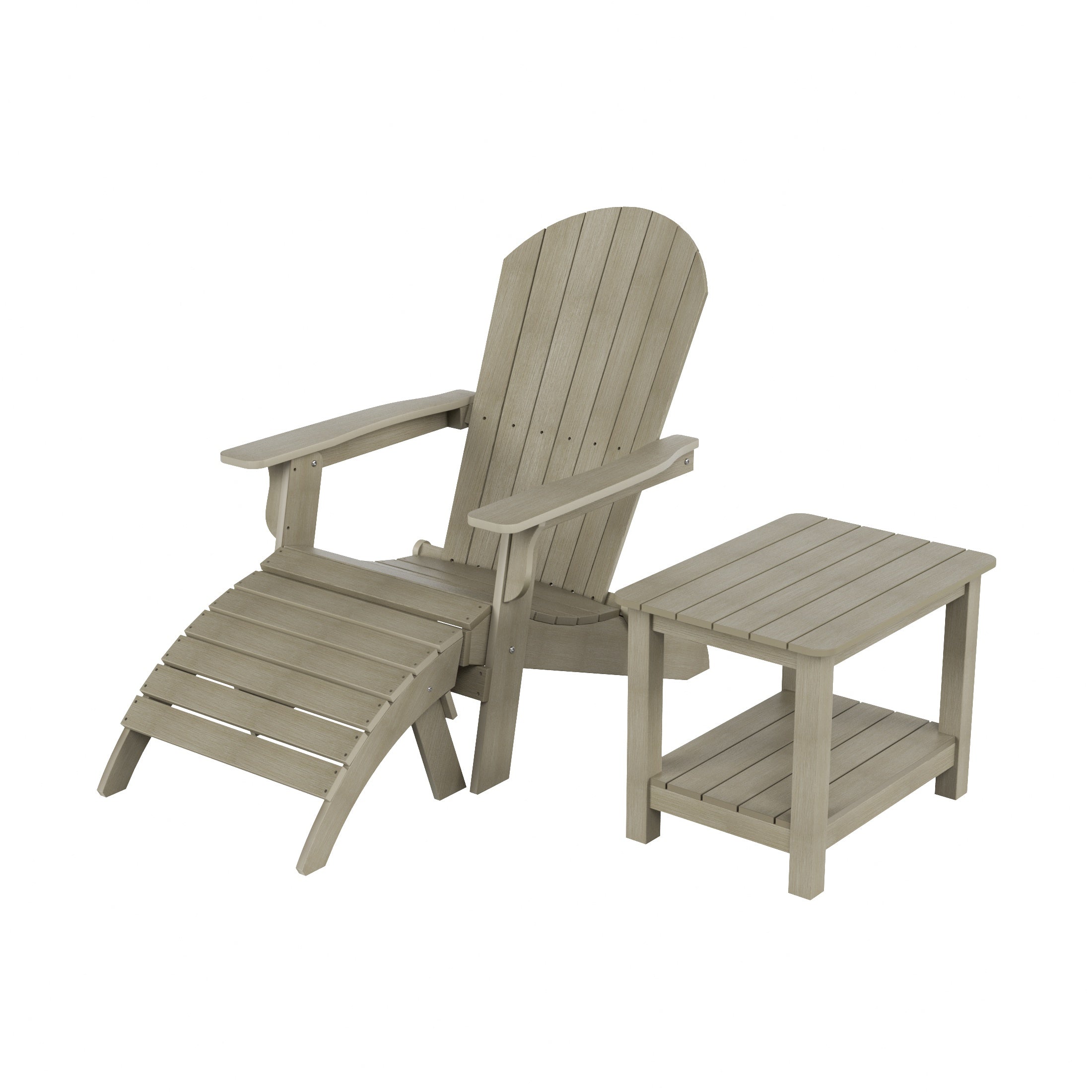 Tuscany 3-Piece HIPS Outdoor Folding Adirondack Seashell Chair With Folding Ottoman And Side Table