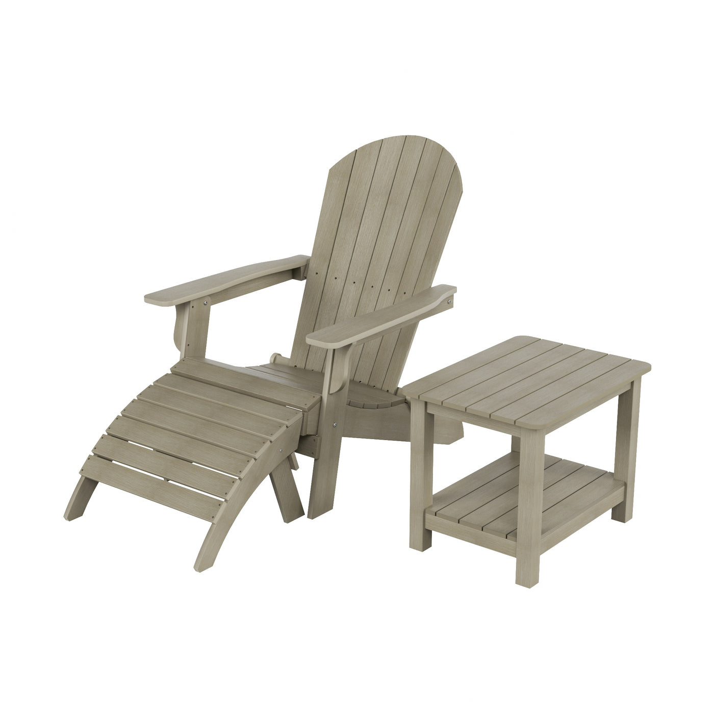 Tuscany HIPS 3-Piece Outdoor Folding Adirondack Chair With Side Table and Folding Ottoman Set