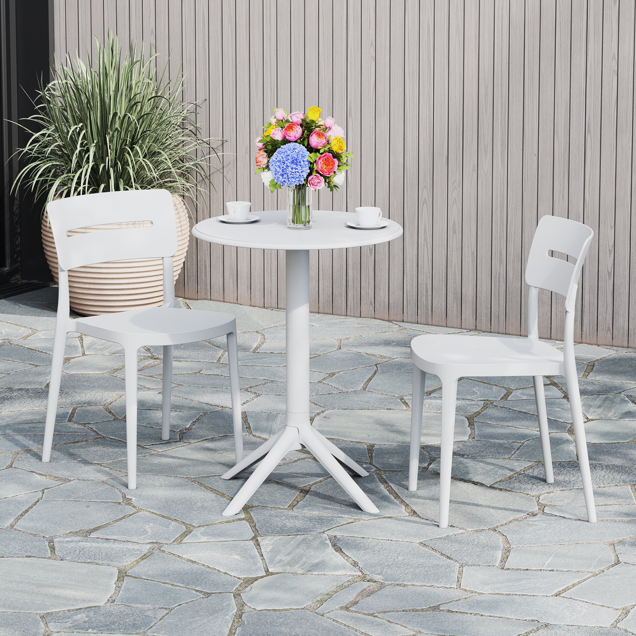 Playa 3-Piece Outdoor Resin Patio Bistro Set with Stackable Patio Dining Chairs