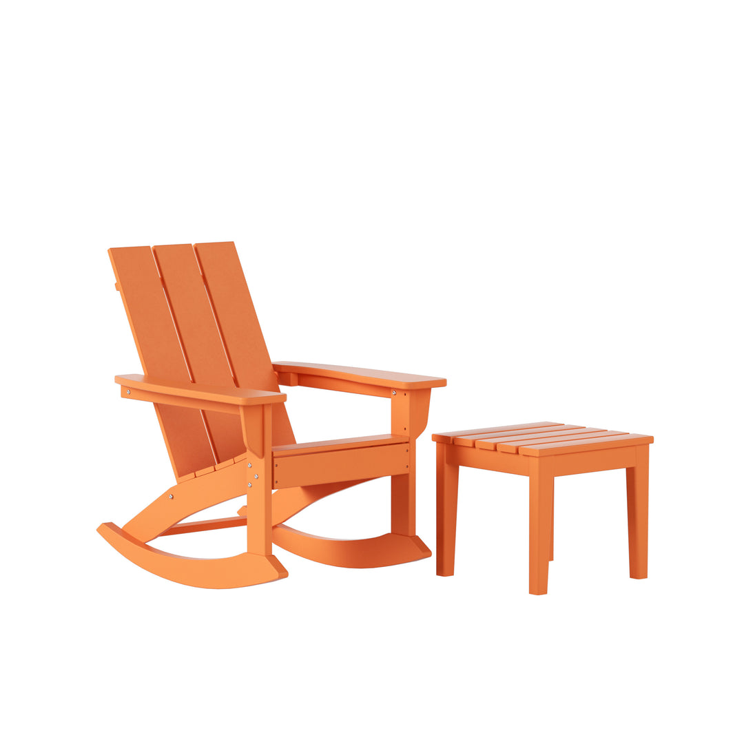 Ashore 2-Piece Modern Rocking Poly Adirondack Chair With Side Table Set