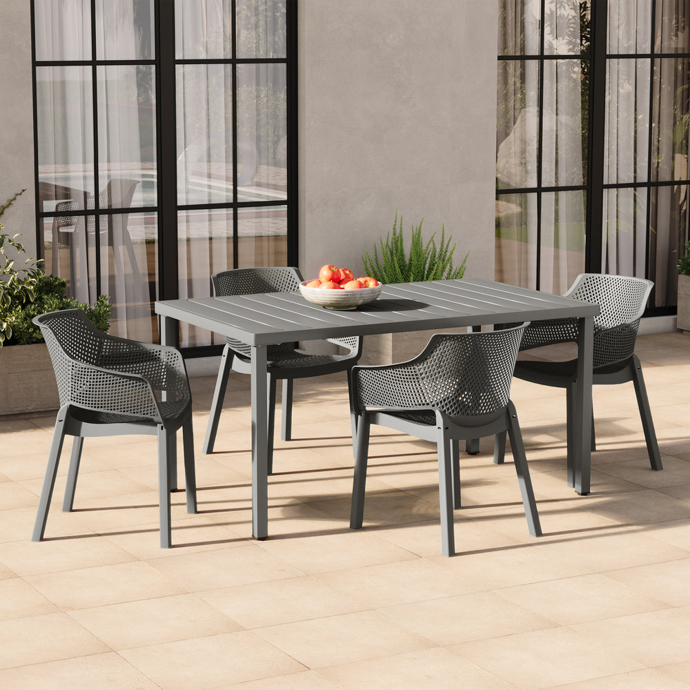 Playa Outdoor Modern Stackable Plastic Resin Patio Dining Armchair (Set of 4)