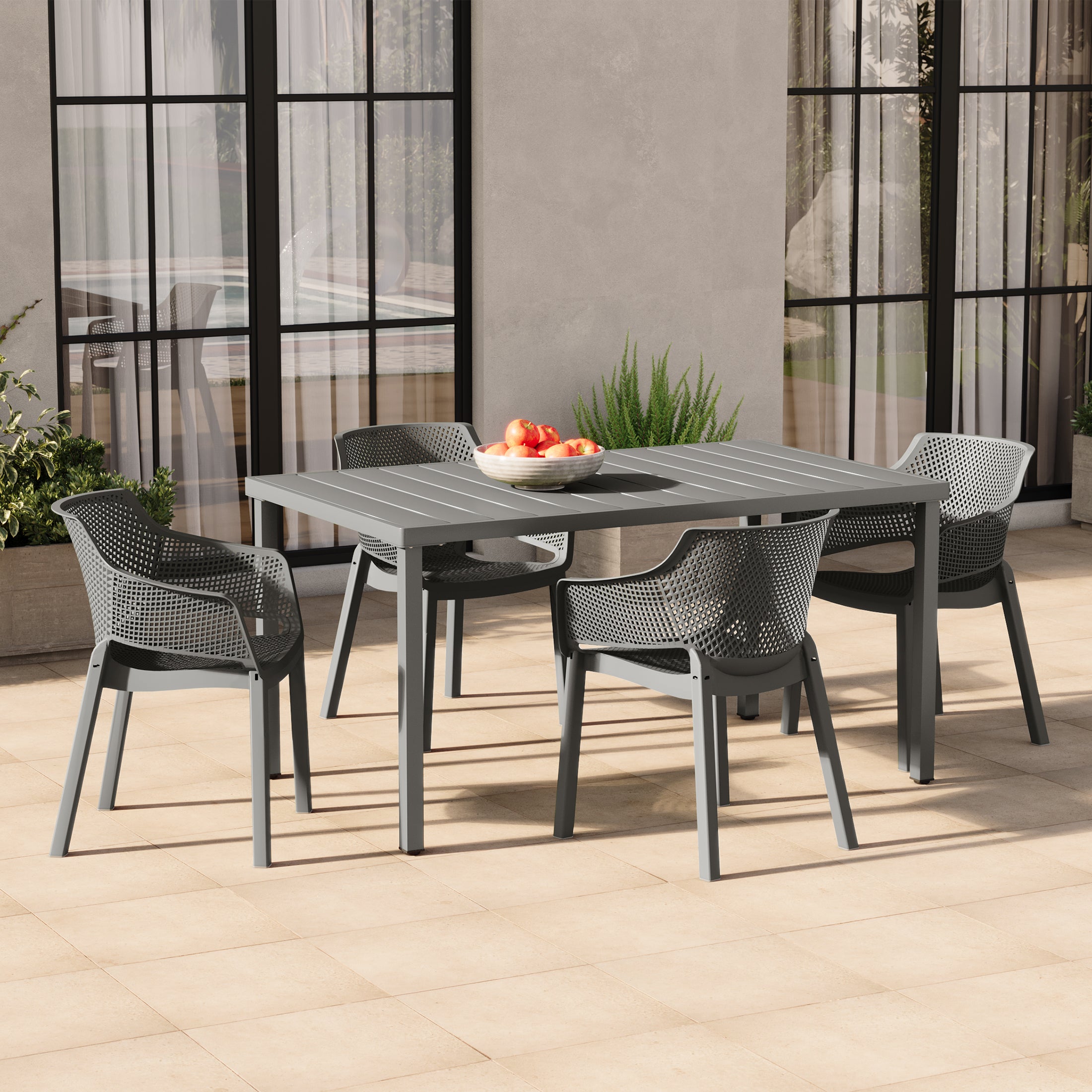 Playa Outdoor Modern Stackable Plastic Resin Patio Dining Armchair (Set of 4)