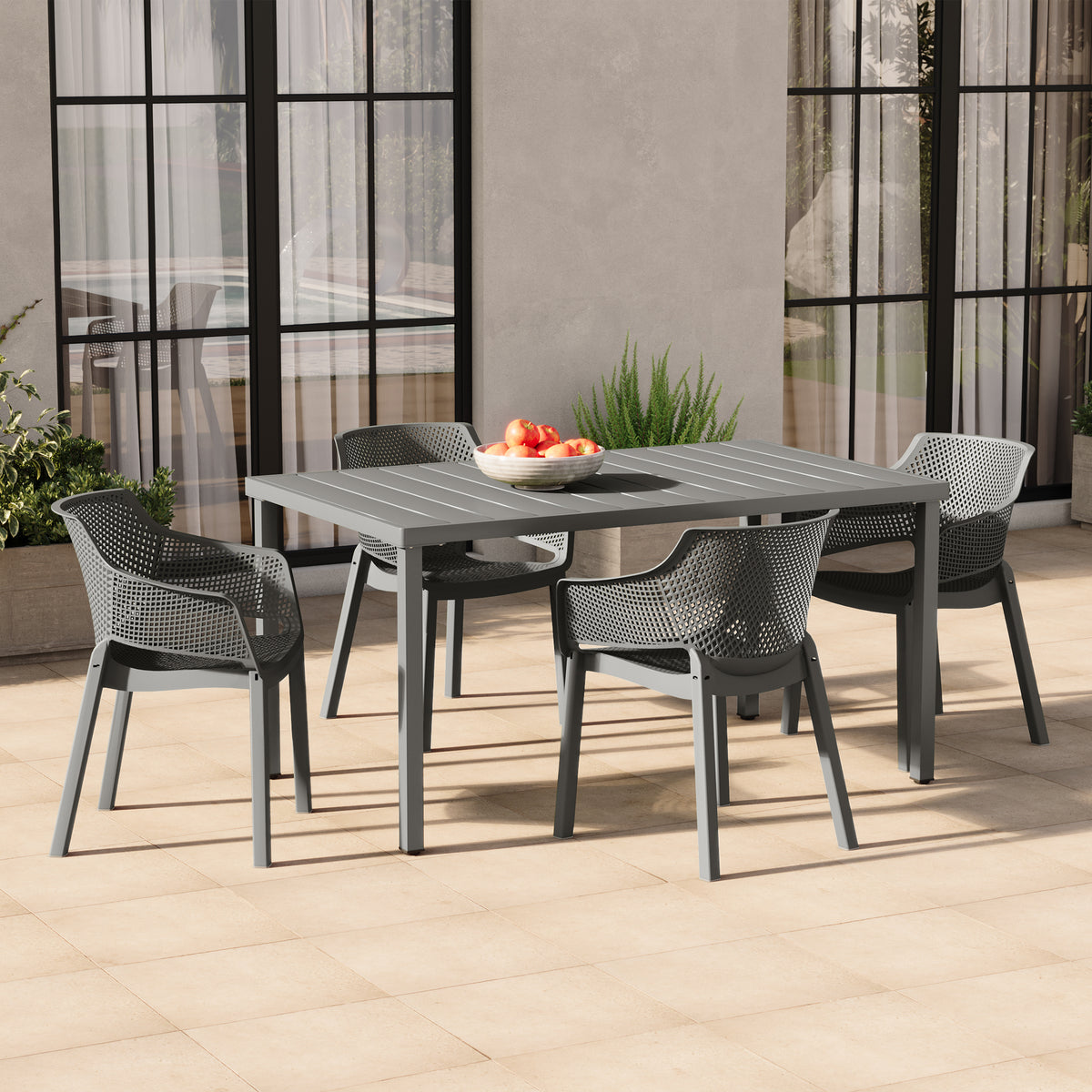 Playa Outdoor Modern Stackable Plastic Resin Patio Dining Armchair (Set of 4)
