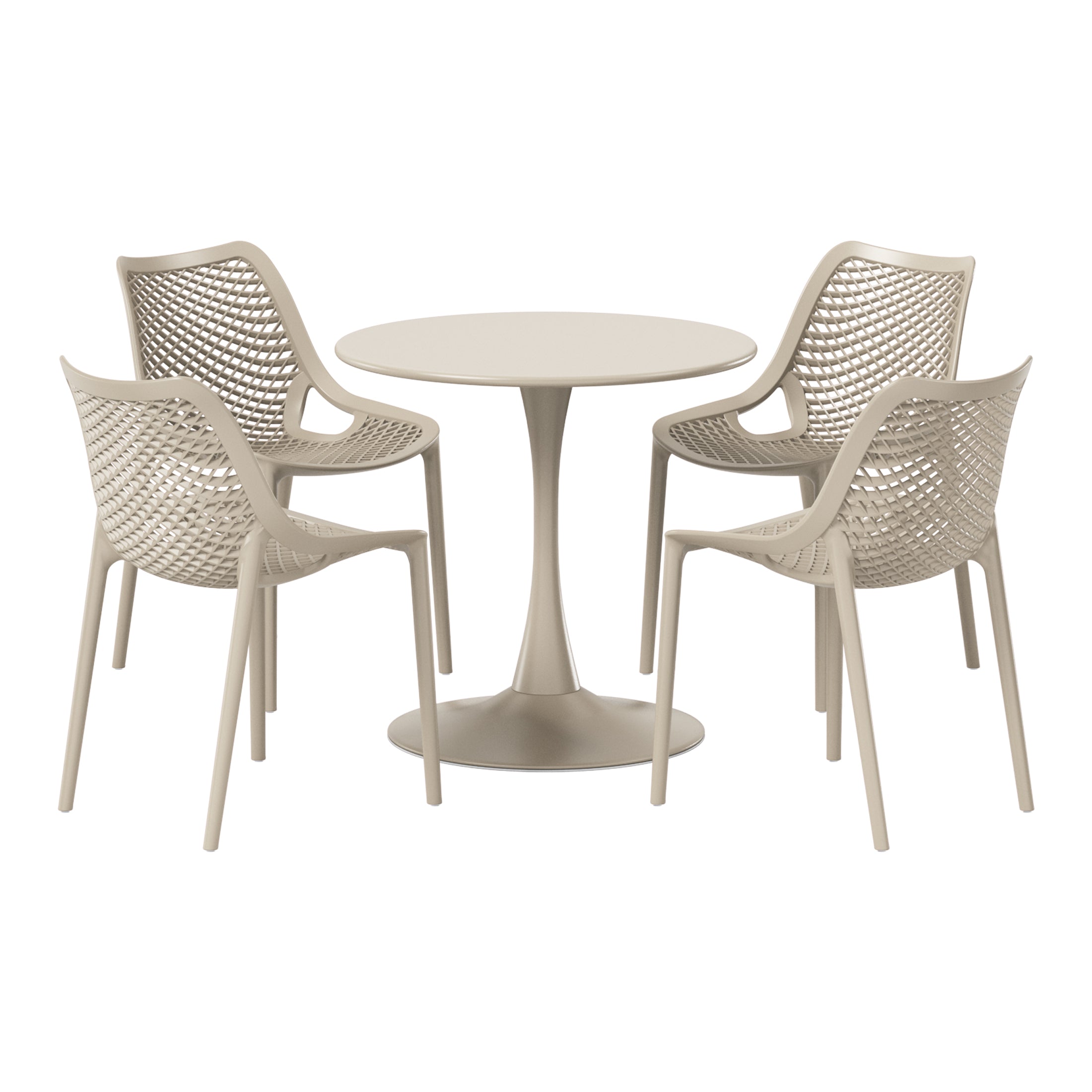 Playa 5-Piece Outdoor Indoor Round Metal Dining Table Set And Stackable Resin Patio Dining Side Chairs