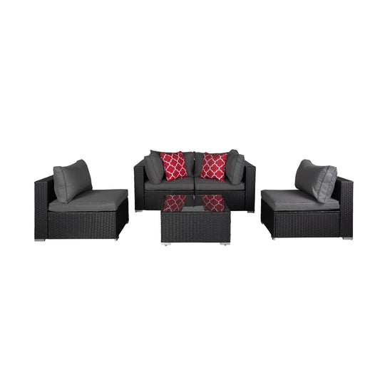 Irvine 5-Piece Outdoor Patio Rattan Wicker Sofa with Coffee Table Set