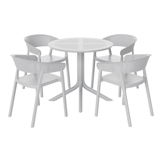 Playa 5-Piece Modern Patio Round Dining Table Set with Stackable Patio Dining Chairs