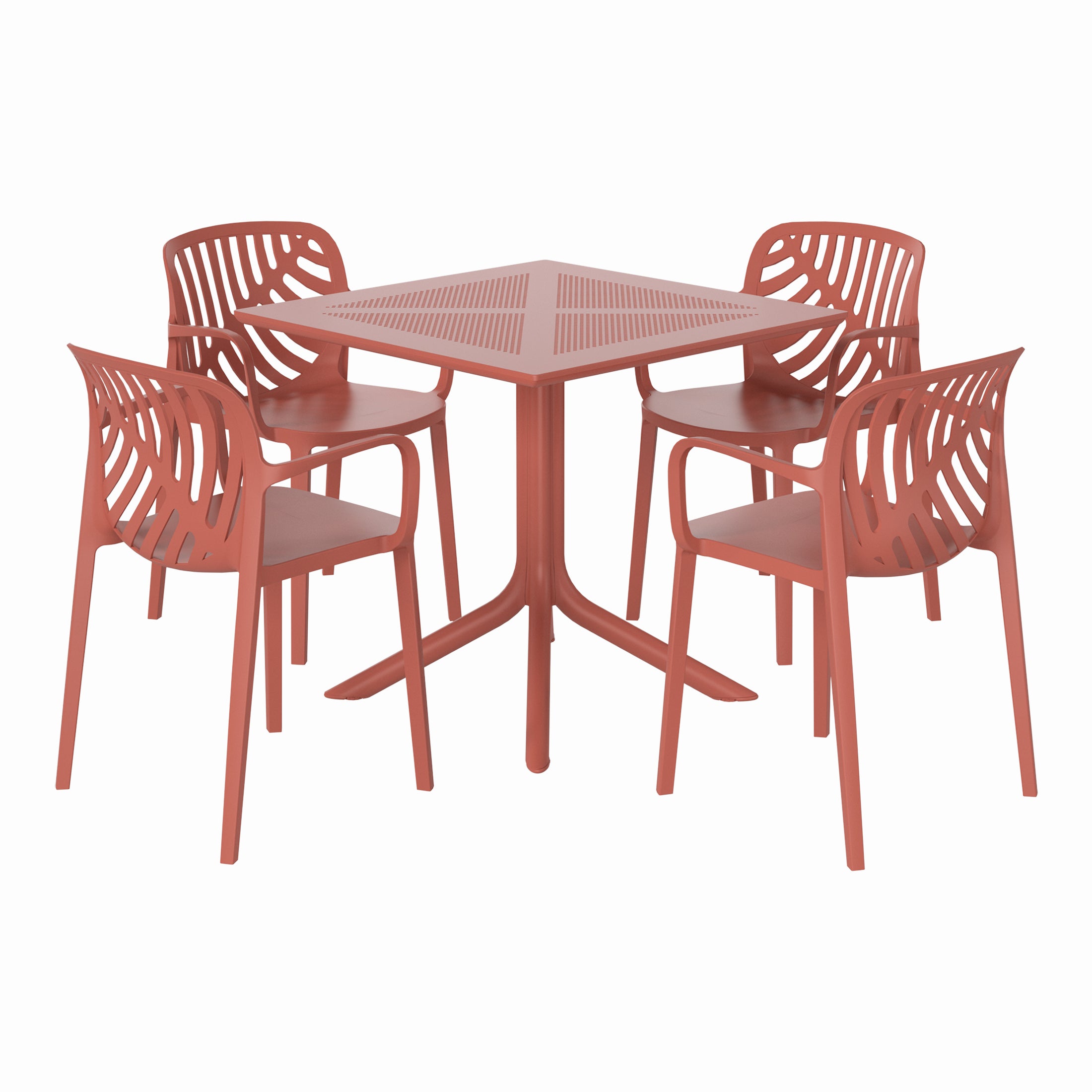 Playa 5-Piece Outdoor Resin Square Patio Dining Table Set with Modern Stackable Patio Dining Chairs