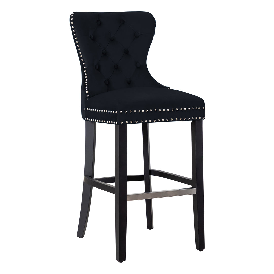 Wordford 29" Tufted Velvet Bar Stool, Black