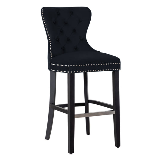 Wordford 29" Tufted Velvet Bar Stool, Black