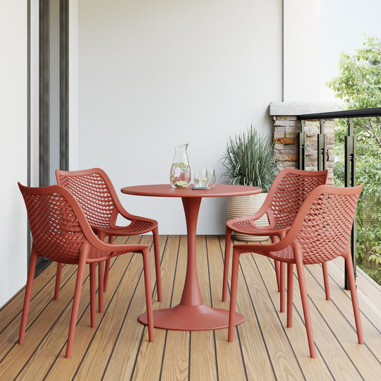 Playa 5-Piece Outdoor Indoor Round Metal Dining Table Set And Stackable Resin Patio Dining Side Chairs