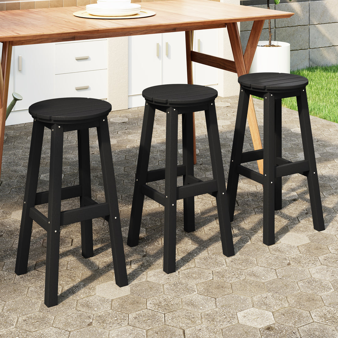 Malibu 29" HDPE Outdoor Patio Round Bar Stool (Set of 3)