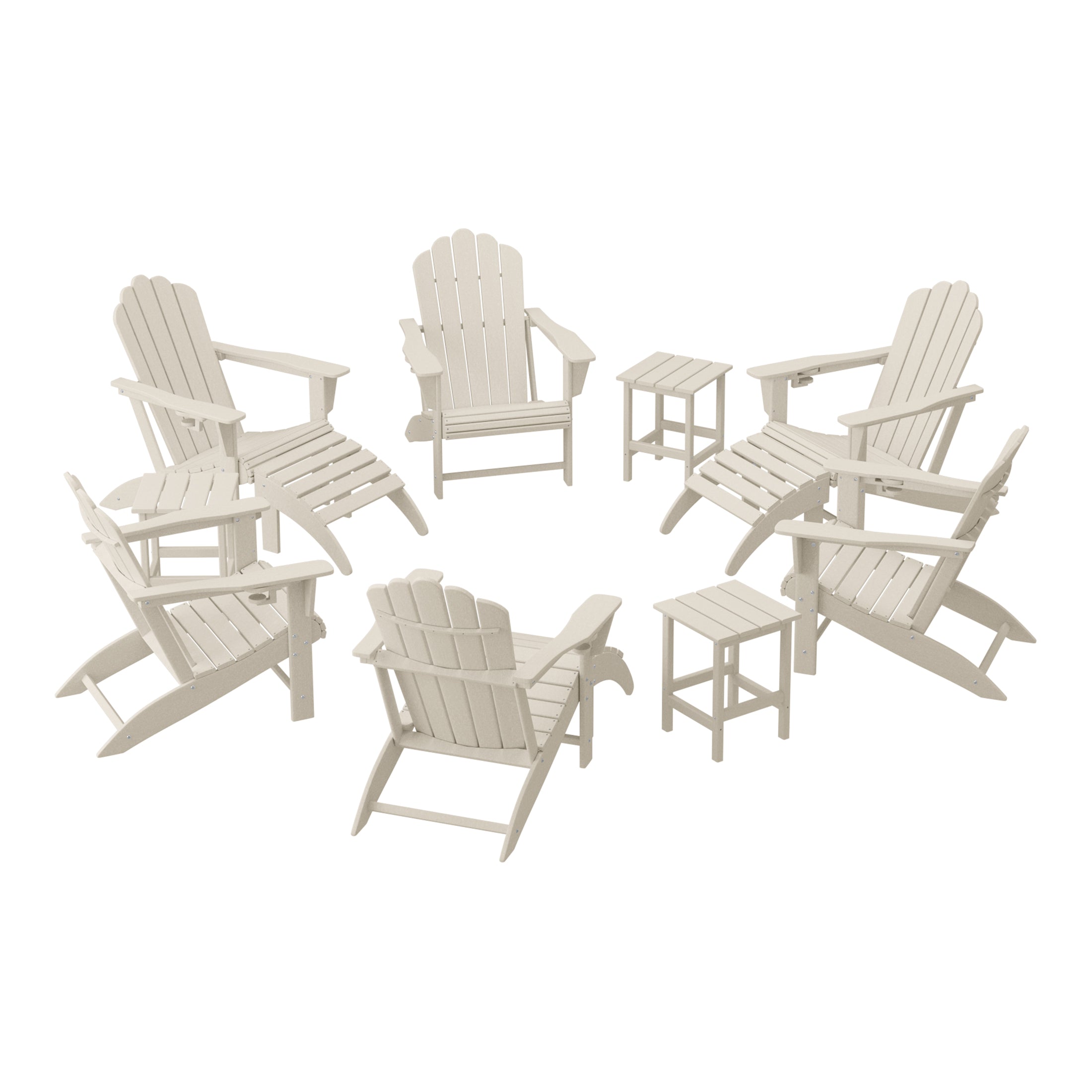 Highland 12-Piece HDPE Outdoor Patio Furniture Adirondack Chair Conversation Table Set