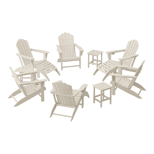 Highland 12-Piece HDPE Outdoor Patio Furniture Adirondack Chair Conversation Table Set