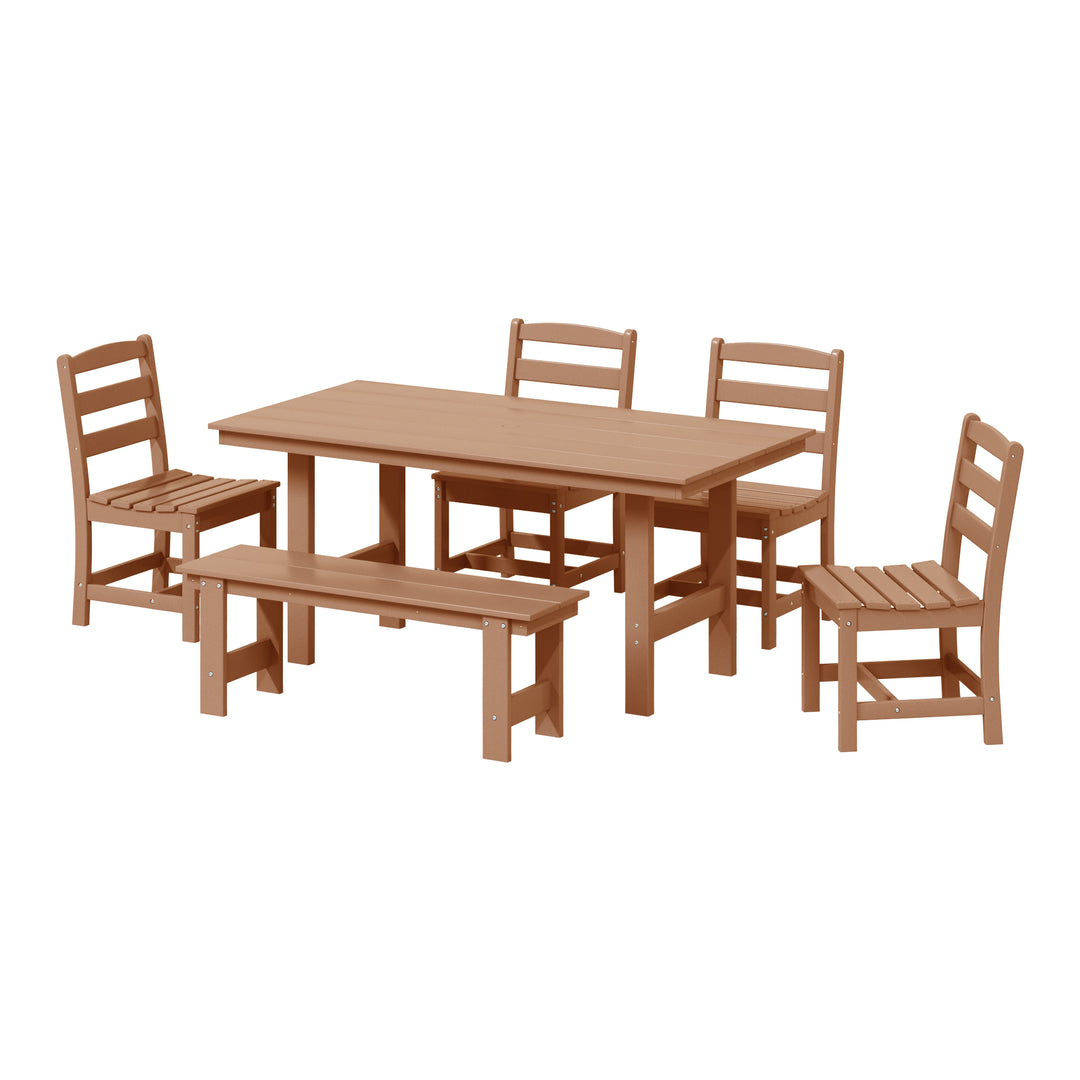 Ashore 6-Piece Outdoor HDPE Rectangular Patio Dining Table Set with Bench