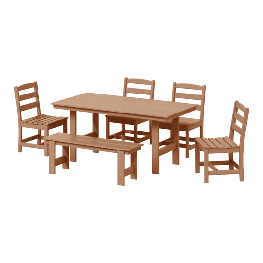 Ashore 6-Piece Outdoor HDPE Rectangular Patio Dining Table Set with Bench