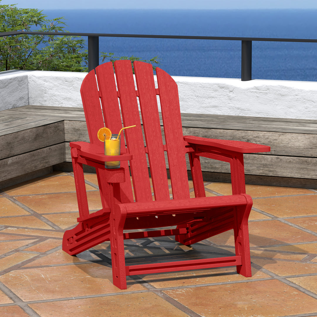 Azura Tool-Free Assembly Outdoor Patio HDPE Plastic Adirondack Chair with Cup Holder