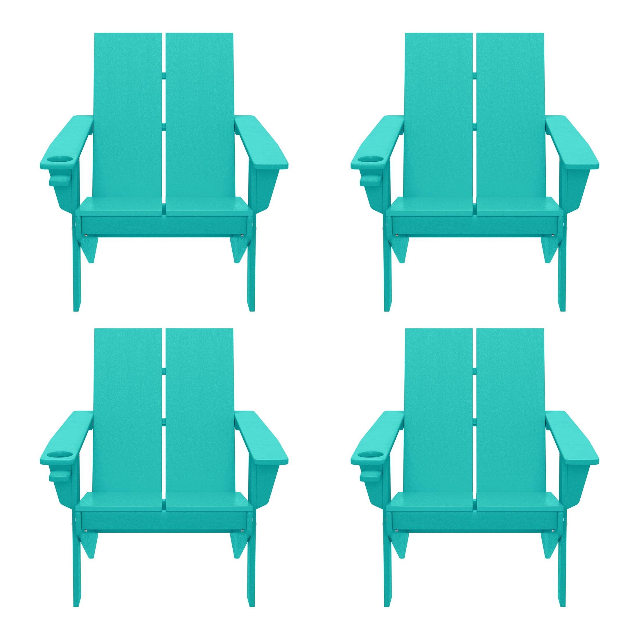 Riviera Outdoor HDPE Modern Adirondack Chair with Cup Holder (Set of 4)