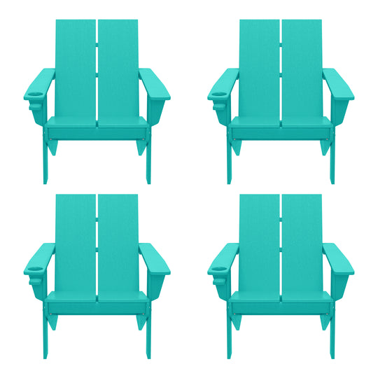 Riviera Outdoor HDPE Modern Adirondack Chair with Cup Holder (Set of 4)