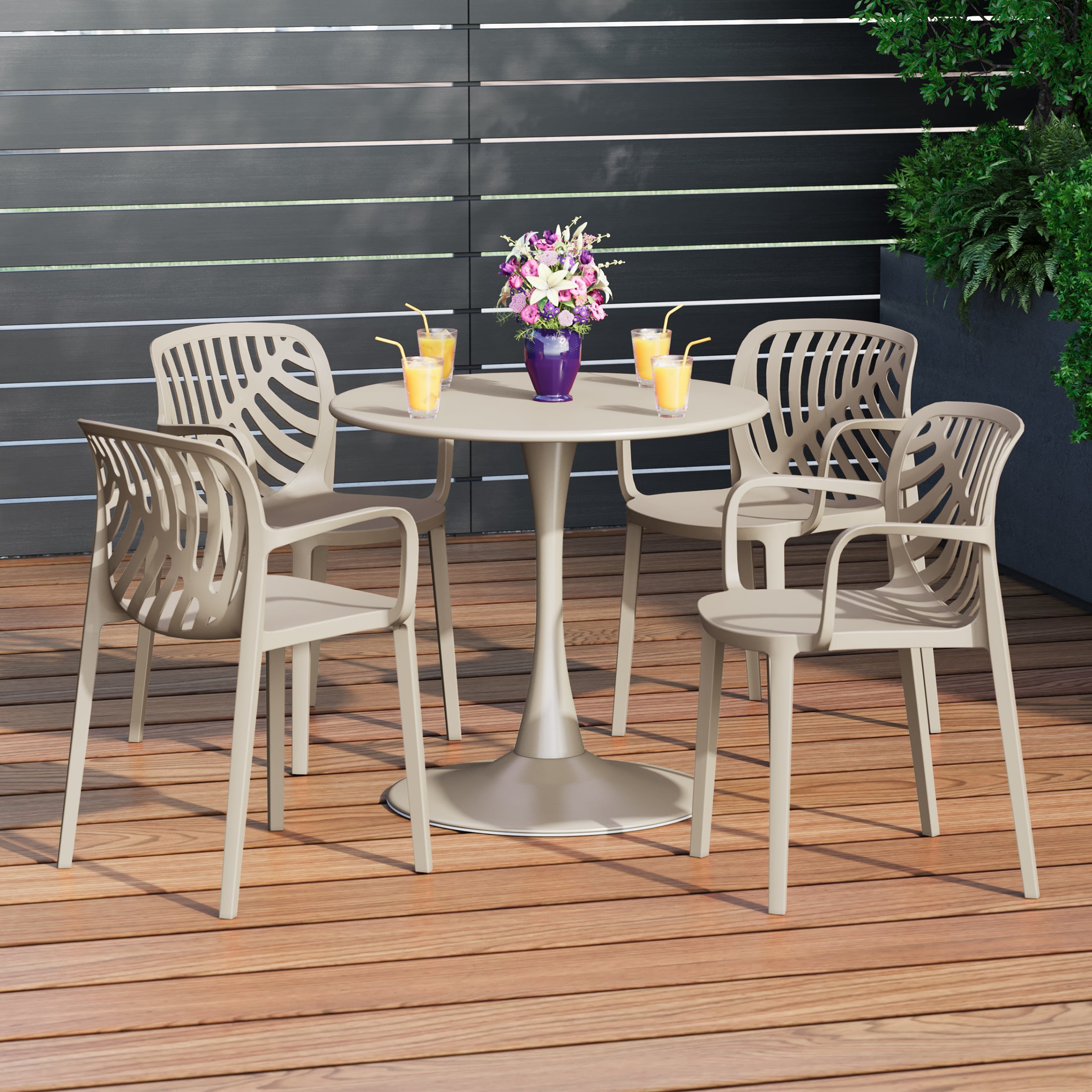 Playa 5-Piece Outdoor Indoor Metal Patio Dining Table Set With Stackable Patio Arm Chairs