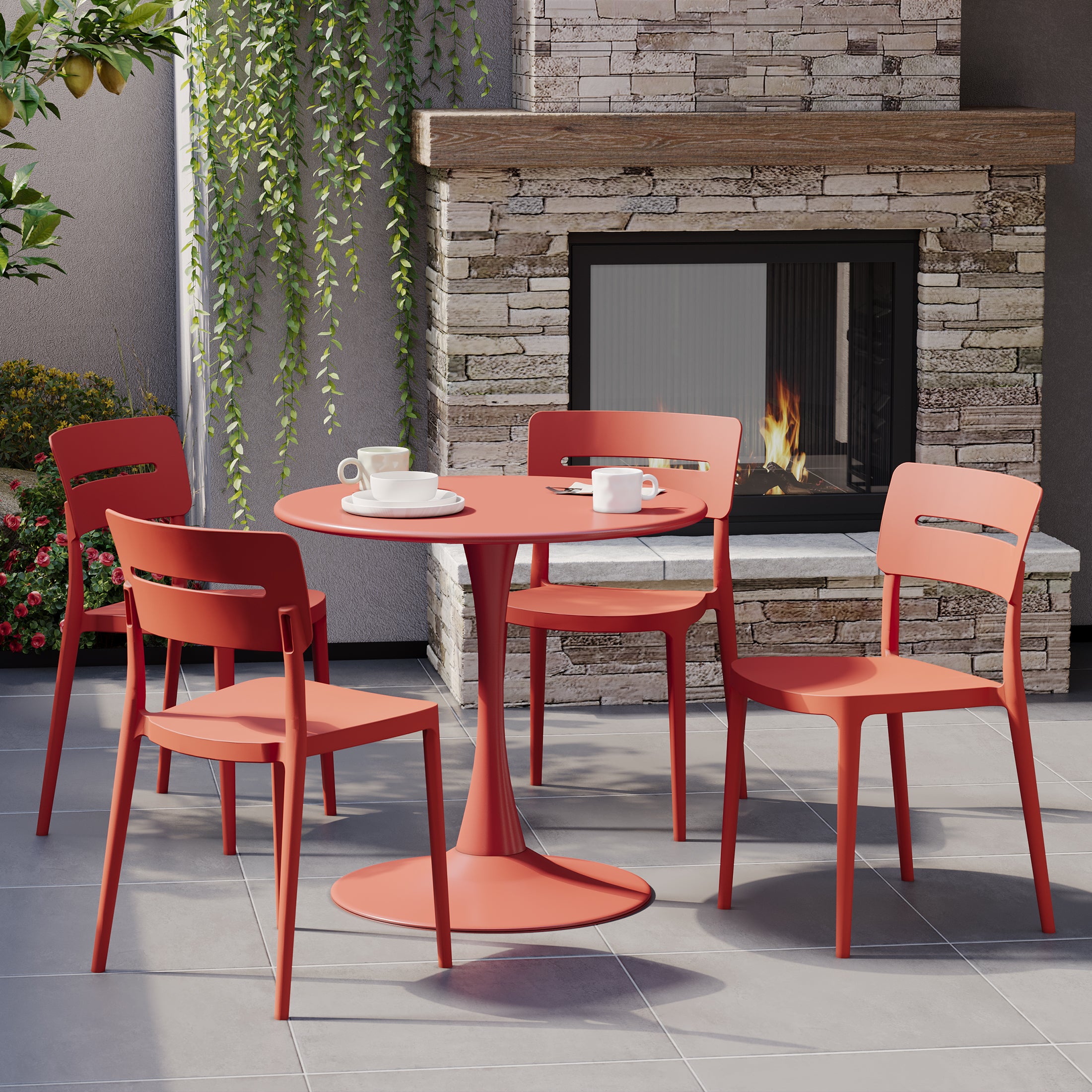 Playa 5-Piece Outdoor Indoor Round Metal Patio Dining Table Set With Stackable Patio Chairs