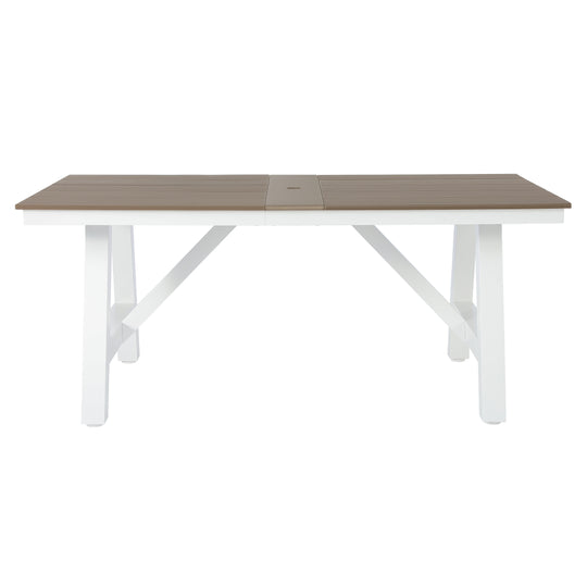 Cape May 72" HDPE Rectangle Outdoor Patio Dining Table With Umbrella Hole and Metal Frame