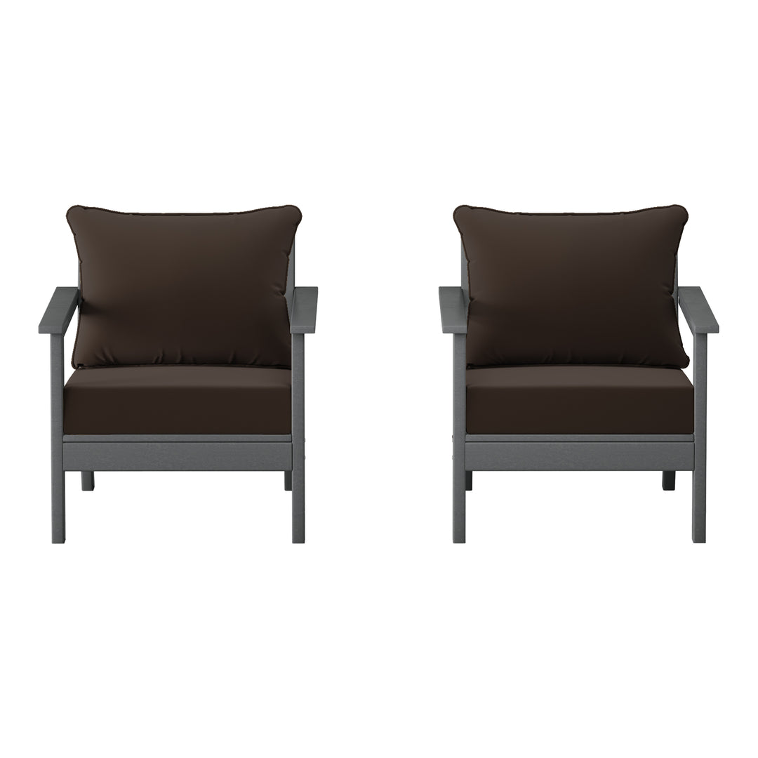 Avalon Outdoor Modern HDPE Patio Club Chairs with Deep Seat Cushions (Set of 2)