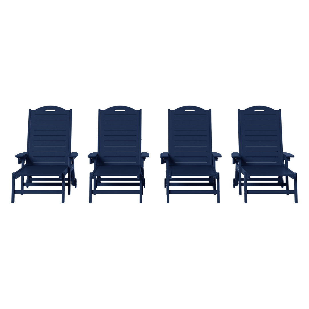 Aruba Outdoor HDPE Patio Chaise Lounges With Wheels & Cup Holder (Set of 4)