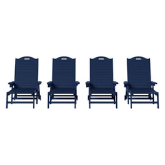 Aruba Outdoor HDPE Patio Chaise Lounges With Wheels & Cup Holder (Set of 4)